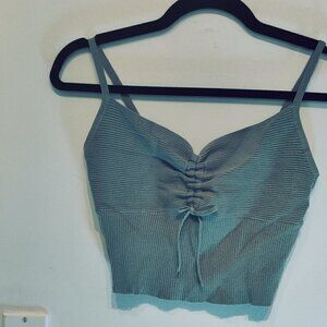 L. A .Hearts crop top in soft green, ribbed tie front with elasticized center M